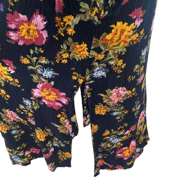 Natural Life Boho Long Bell Sleeve Side Slit Rayon Black Floral Maxi Dress - Picture 8 of 13